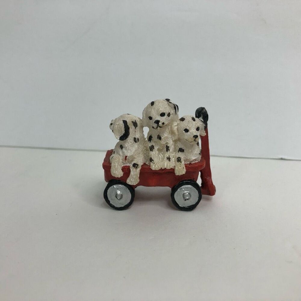 dalmatian puppies in red wagon‎ resin figurine collectible dog figurine